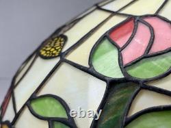 Vintage Tiffany Style Stained Glass 16 Lamp Shade Roses Flower Leaves Butterfly