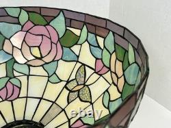 Vintage Tiffany Style Stained Glass 16 Lamp Shade Roses Flower Leaves Butterfly