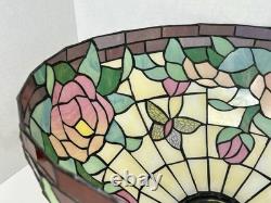 Vintage Tiffany Style Stained Glass 16 Lamp Shade Roses Flower Leaves Butterfly