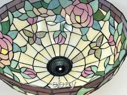 Vintage Tiffany Style Stained Glass 16 Lamp Shade Roses Flower Leaves Butterfly