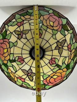 Vintage Tiffany Style Stained Glass 16 Lamp Shade Roses Flower Leaves Butterfly