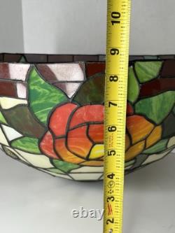 Vintage Tiffany Style Stained Glass 16 Lamp Shade Roses Flower Leaves Butterfly
