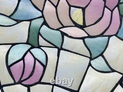 Vintage Tiffany Style Stained Glass 16 Lamp Shade Roses Flower Leaves Butterfly