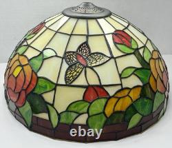 Vintage Tiffany Style Stained Glass 16 Lamp Shade Roses Flower Leaves Butterfly