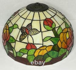 Vintage Tiffany Style Stained Glass 16 Lamp Shade Roses Flower Leaves Butterfly