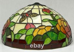Vintage Tiffany Style Stained Glass 16 Lamp Shade Roses Flower Leaves Butterfly