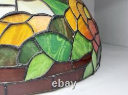 Vintage Tiffany Style Stained Glass 16 Lamp Shade Roses Flower Leaves Butterfly