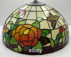 Vintage Tiffany Style Stained Glass 16 Lamp Shade Roses Flower Leaves Butterfly
