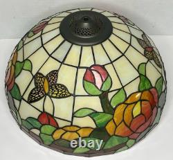 Vintage Tiffany Style Stained Glass 16 Lamp Shade Roses Flower Leaves Butterfly