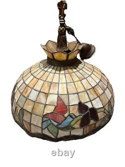 Vintage Tiffany Style Stained Glass Hanging Lamp Shade 24 x 21 hummingbird