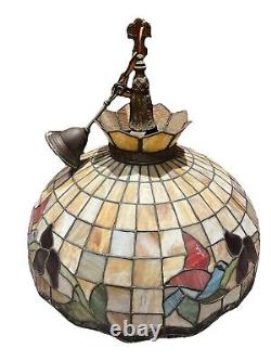 Vintage Tiffany Style Stained Glass Hanging Lamp Shade 24 x 21 hummingbird