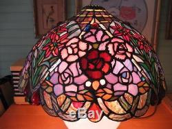 Vintage Tiffany Style Stained Glass Lamp Shade-18x9-Flowers-Old World-Gorgeous