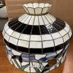 Vintage Tiffany Style Stained Glass Lamp Shade 19 Inch Diameter Beautiful