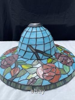 Vintage Tiffany Style Stained Glass Lamp Shade Blue Roses Bell Shaped 17