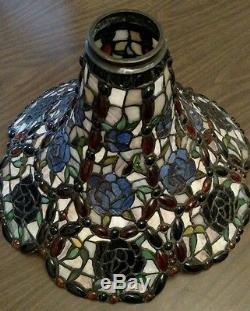 Vintage Tiffany Style Stained Glass Lamp Shade Butterfly Floral 15 Diameter