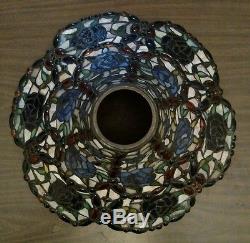 Vintage Tiffany Style Stained Glass Lamp Shade Butterfly Floral 15 Diameter