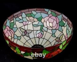 Vintage Tiffany Style Stained Glass Lamp Shade Flowers Leaves Roses Butterfly