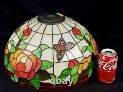 Vintage Tiffany Style Stained Glass Lamp Shade Flowers Leaves Roses Butterfly