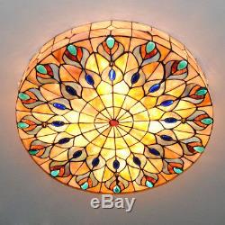 Vintage Tiffany Style Stained Glass Lamp Shade Flush Mount Ceiling Light Fixture