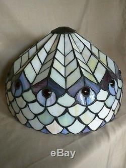 Vintage Tiffany Style Stained Glass Lamp Shade Peacock Feather Design Cream/Purp