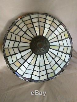 Vintage Tiffany Style Stained Glass Lamp Shade Peacock Feather Design Cream/Purp