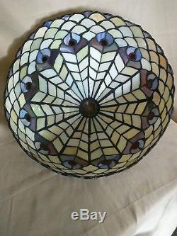 Vintage Tiffany Style Stained Glass Lamp Shade Peacock Feather Design Cream/Purp