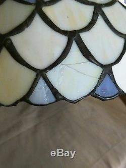 Vintage Tiffany Style Stained Glass Lamp Shade Peacock Feather Design Cream/Purp