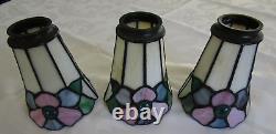 Vintage Tiffany Style Stained Glass Lamp Shades, Floral, Set Of 3, Excellent