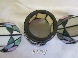 Vintage Tiffany Style Stained Glass Lamp Shades, Floral, Set Of 3, Excellent