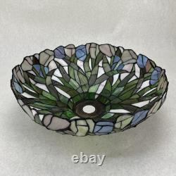 Vintage Tiffany-Style Stained Glass Lampshade Blue Green White 14.5 In
