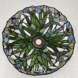 Vintage Tiffany-Style Stained Glass Lampshade Blue Green White 14.5 In