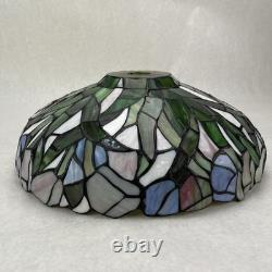 Vintage Tiffany-Style Stained Glass Lampshade Blue Green White 14.5 In