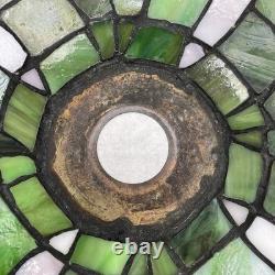 Vintage Tiffany-Style Stained Glass Lampshade Blue Green White 14.5 In