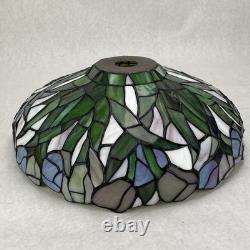Vintage Tiffany-Style Stained Glass Lampshade Blue Green White 14.5 In