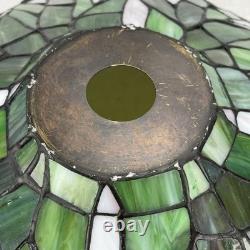 Vintage Tiffany-Style Stained Glass Lampshade Blue Green White 14.5 In