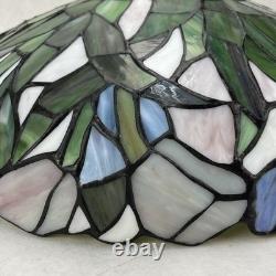 Vintage Tiffany-Style Stained Glass Lampshade Blue Green White 14.5 In