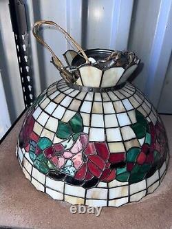 Vintage Tiffany-Style Stained Glass Large 24 Hanging Lamp Shade Cracks 00501010