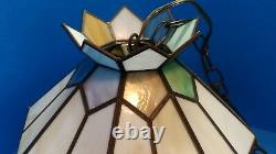 Vintage Tiffany Style Stained Glass Leaded Slag Glass Hanging Light Lamp Shade