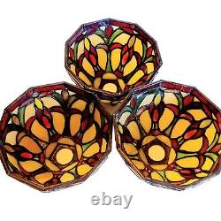 Vintage Tiffany Style Stained Glass Slag Lamp Shade Bell Shaped Set Of 3 Pendant