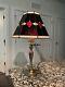 Vintage Tiffany Style Stained Glass Table Lamp Black Red Shade Brass Tested