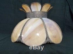 Vintage Tiffany Style Stained Slag Glass Lamp Shade Scalloped Edge Caramel