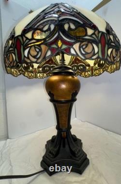 Vintage Tiffany Style Table Lamp with Stained Glass Shade
