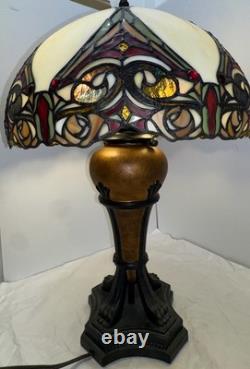 Vintage Tiffany Style Table Lamp with Stained Glass Shade