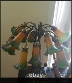 Vintage Tiffany Style Tulip 15 Amber Shade Lily Table Lamp 22 Height