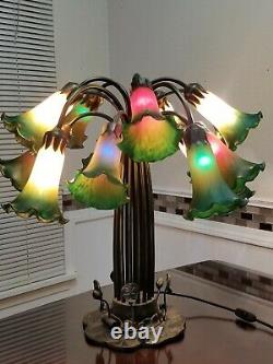 Vintage Tiffany Style Tulip 15 Amber Shade Lily Table Lamp 22 Height