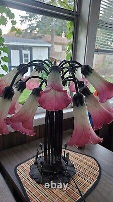 Vintage Tiffany Style Tulip 15 Pink Shade Lily Table Lamp 22 Height