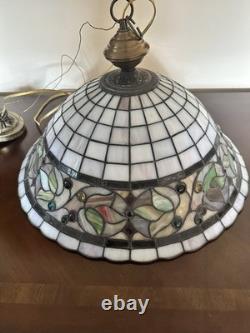 Vintage Tiffany style Hanging Ceiling Lamp Shade Floral Glass GORGEOUS