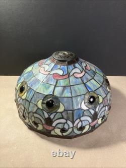 Vintage Tiffany style stained glass lamp shade/16round X 10/Pink Blue Green