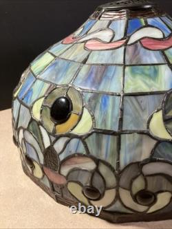 Vintage Tiffany style stained glass lamp shade/16round X 10/Pink Blue Green