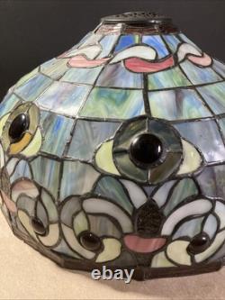 Vintage Tiffany style stained glass lamp shade/16round X 10/Pink Blue Green